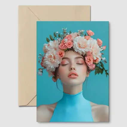 Woman Flower Crown Blue Background Portrait