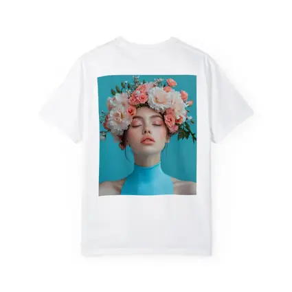 Woman Flower Crown Blue Background Portrait