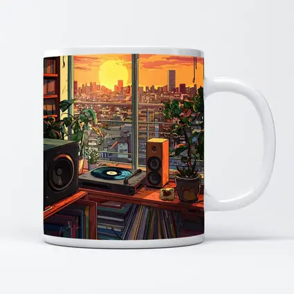 Retro Vinyl Room Anime City Sunset