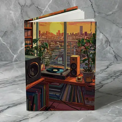 Retro Vinyl Room Anime City Sunset