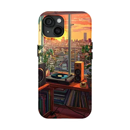 Retro Vinyl Room Anime City Sunset