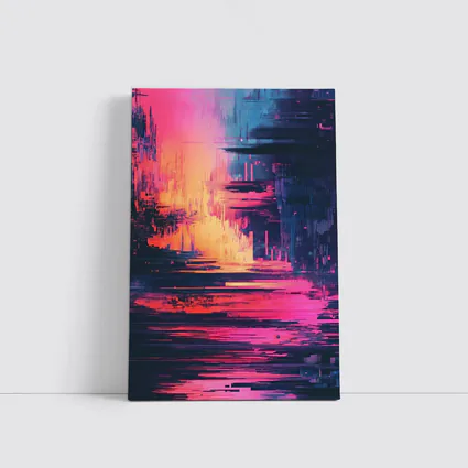 Glitch Art Abstract Neon Pink Cityscape