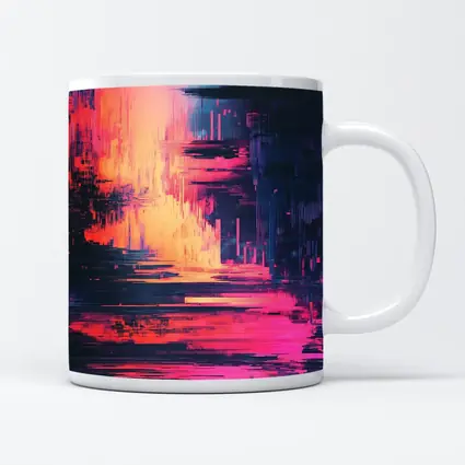 Glitch Art Abstract Neon Pink Cityscape