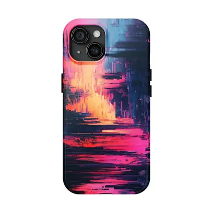 Glitch Art Abstract Neon Pink Cityscape