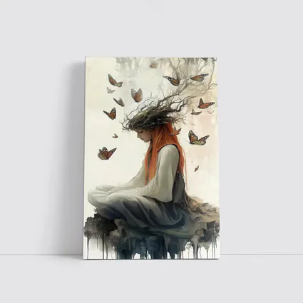 Red Haired Woman Butterflies Fantasy Art
