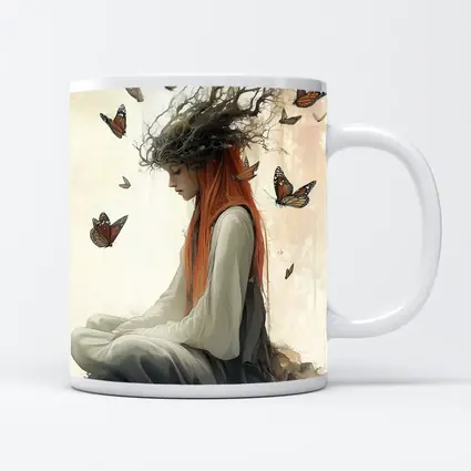 Red Haired Woman Butterflies Fantasy Art