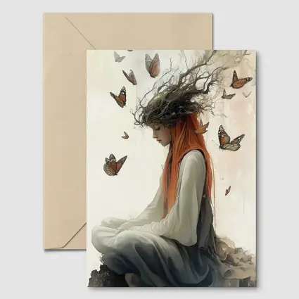 Red Haired Woman Butterflies Fantasy Art