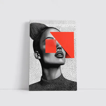 Black White Woman Portrait Red Geometric Collage