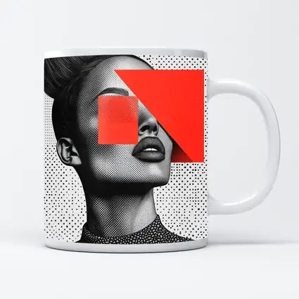 Black White Woman Portrait Red Geometric Collage
