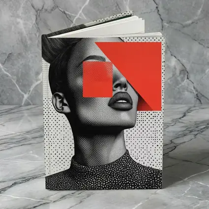 Black White Woman Portrait Red Geometric Collage