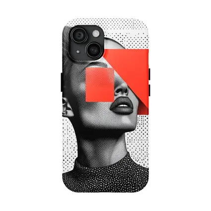 Black White Woman Portrait Red Geometric Collage