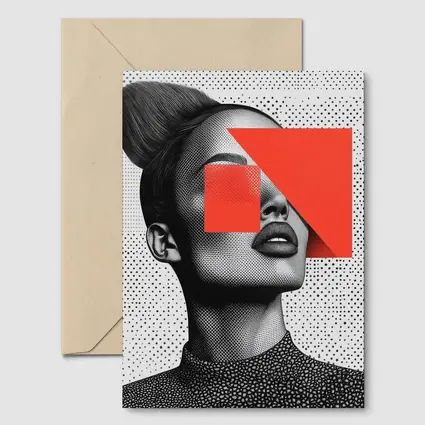 Black White Woman Portrait Red Geometric Collage