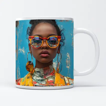 Bold Woman Orange Sunglasses Blue Wall