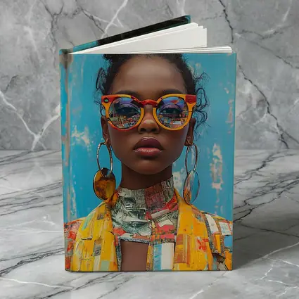 Bold Woman Orange Sunglasses Blue Wall