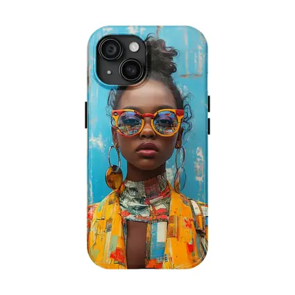 Bold Woman Orange Sunglasses Blue Wall