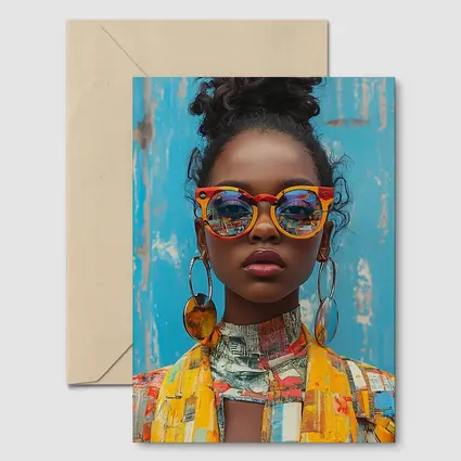 Bold Woman Orange Sunglasses Blue Wall