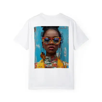 Bold Woman Orange Sunglasses Blue Wall