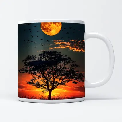 Full Moon Tree Silhouette African Sunset Sky