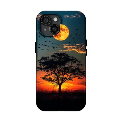 Full Moon Tree Silhouette African Sunset Sky