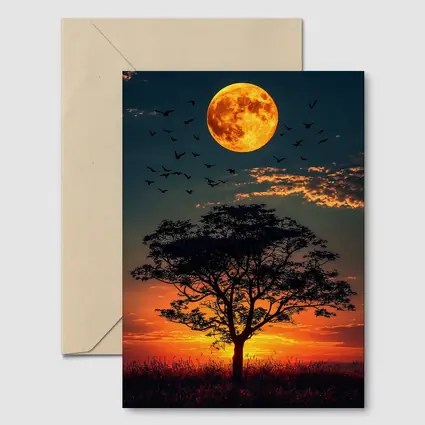 Full Moon Tree Silhouette African Sunset Sky