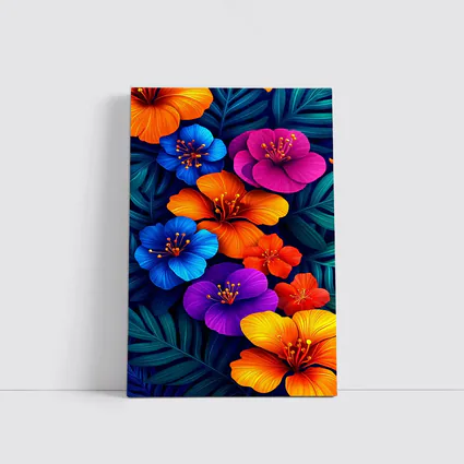 Colorful Tropical Hibiscus Flowers Dark Leaves