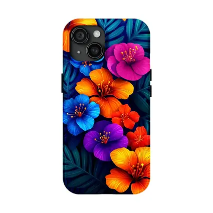 Colorful Tropical Hibiscus Flowers Dark Leaves