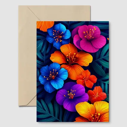 Colorful Tropical Hibiscus Flowers Dark Leaves