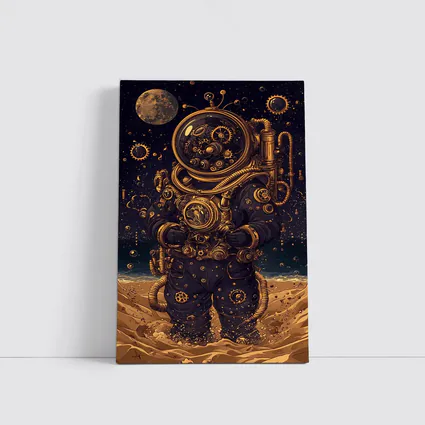Steampunk Astronaut Standing On Alien Desert