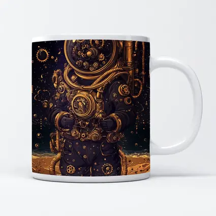Steampunk Astronaut Standing On Alien Desert