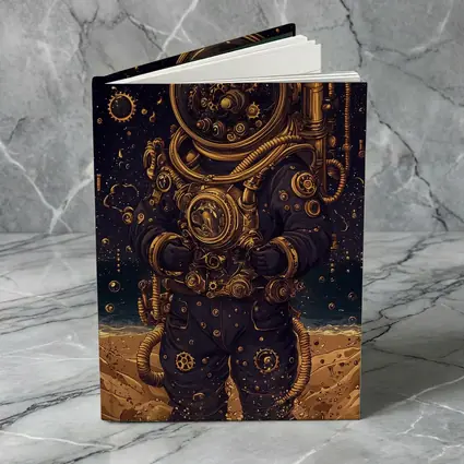 Steampunk Astronaut Standing On Alien Desert