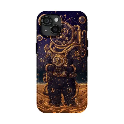 Steampunk Astronaut Standing On Alien Desert