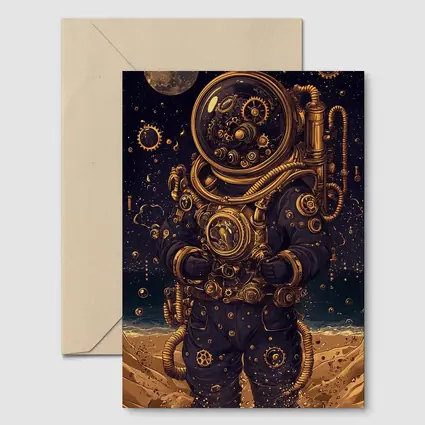 Steampunk Astronaut Standing On Alien Desert
