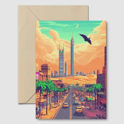 Pixel Art Desert City Street Scene