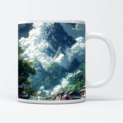 Anime Mountain Village River Misty Landscape
