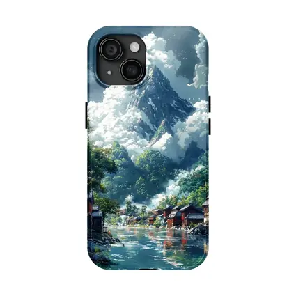 Anime Mountain Village River Misty Landscape