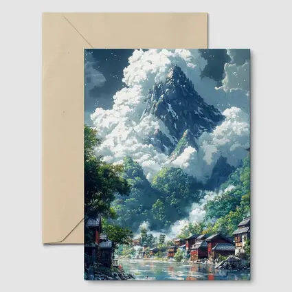 Anime Mountain Village River Misty Landscape