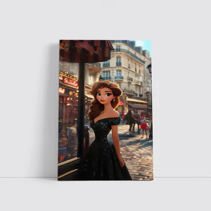 Cartoon Girl Black Dress Paris Street