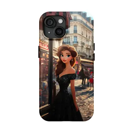 Cartoon Girl Black Dress Paris Street