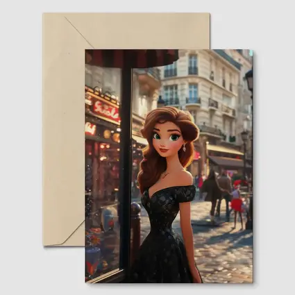 Cartoon Girl Black Dress Paris Street