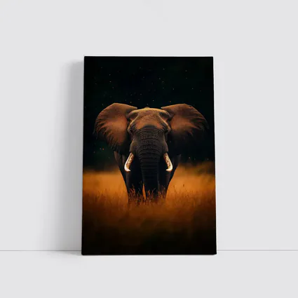 African Elephant Walking Through Golden Savanna Grass