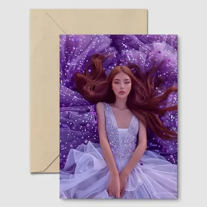 Red Hair Woman Purple Floral Fantasy Art