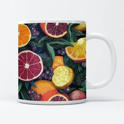 Colorful Citrus Fruits Dark Botanical Pattern