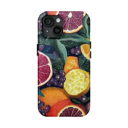 Colorful Citrus Fruits Dark Botanical Pattern
