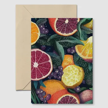 Colorful Citrus Fruits Dark Botanical Pattern