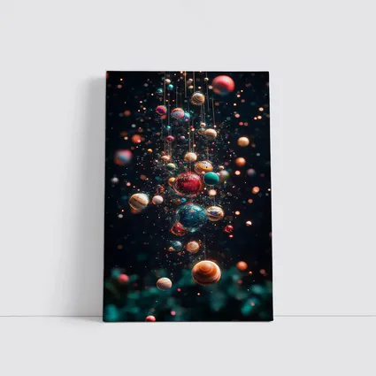 Colorful Planets Hanging Dark Space Background
