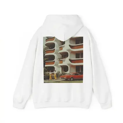 Retro Seventies Curved Architecture Red Sports Car