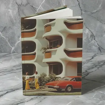 Retro Seventies Curved Architecture Red Sports Car