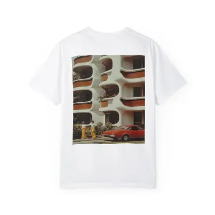 Retro Seventies Curved Architecture Red Sports Car