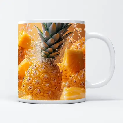 Fresh Pineapple Chunks Water Splash Yellow Background