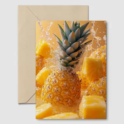 Fresh Pineapple Chunks Water Splash Yellow Background